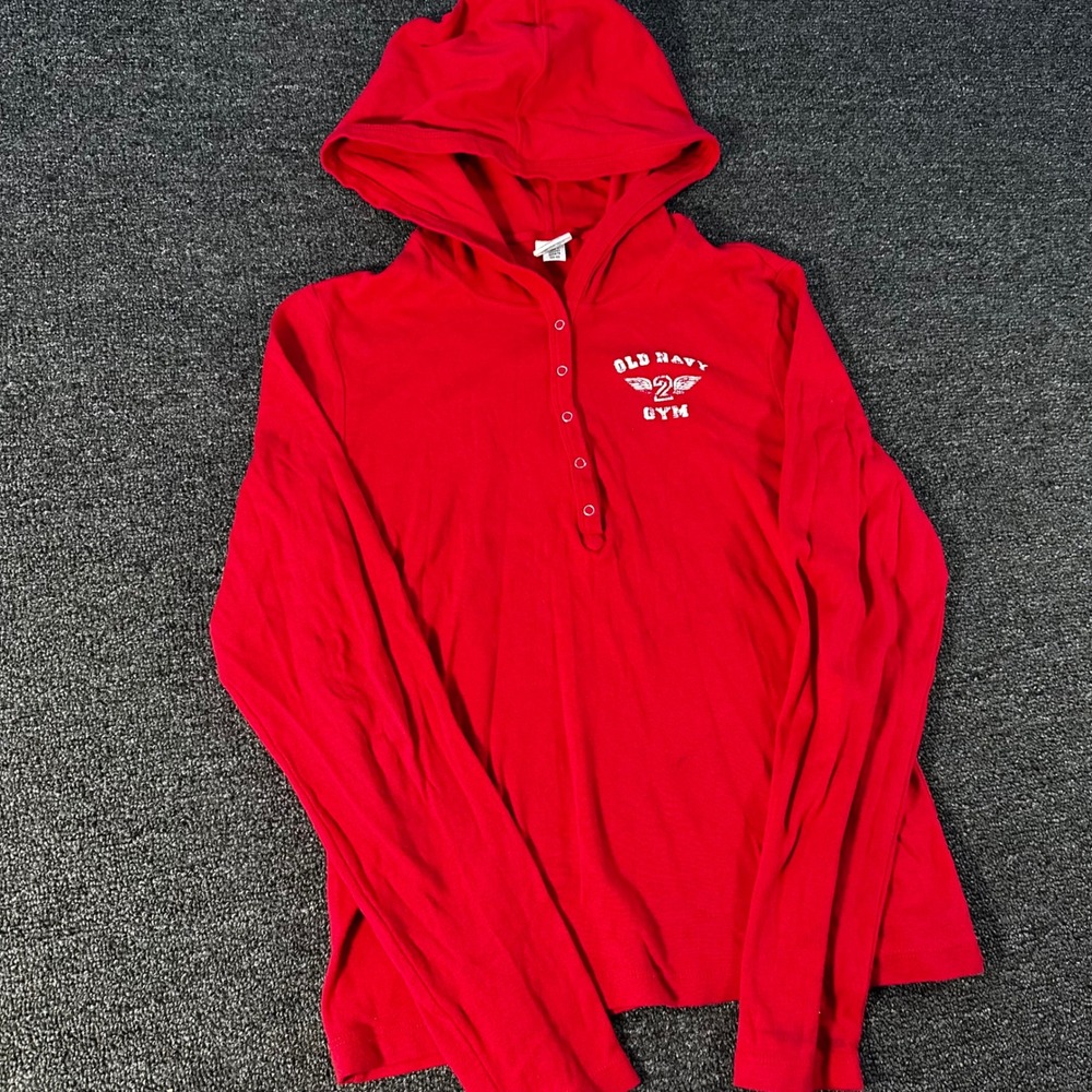 Old Navy Hoodie Women Large Red Good Snap Henley Gym Graphic Cotton